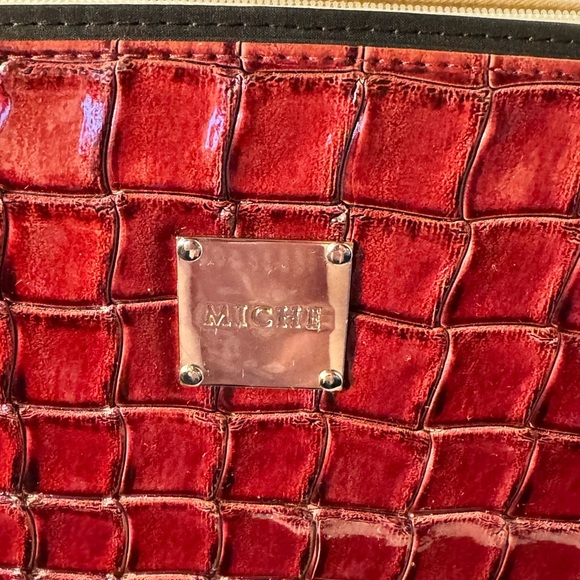 Michele Croc Embossed Interchangeable Shell Handbag in Pink & Burgundy. NWT - Picture 4 of 9